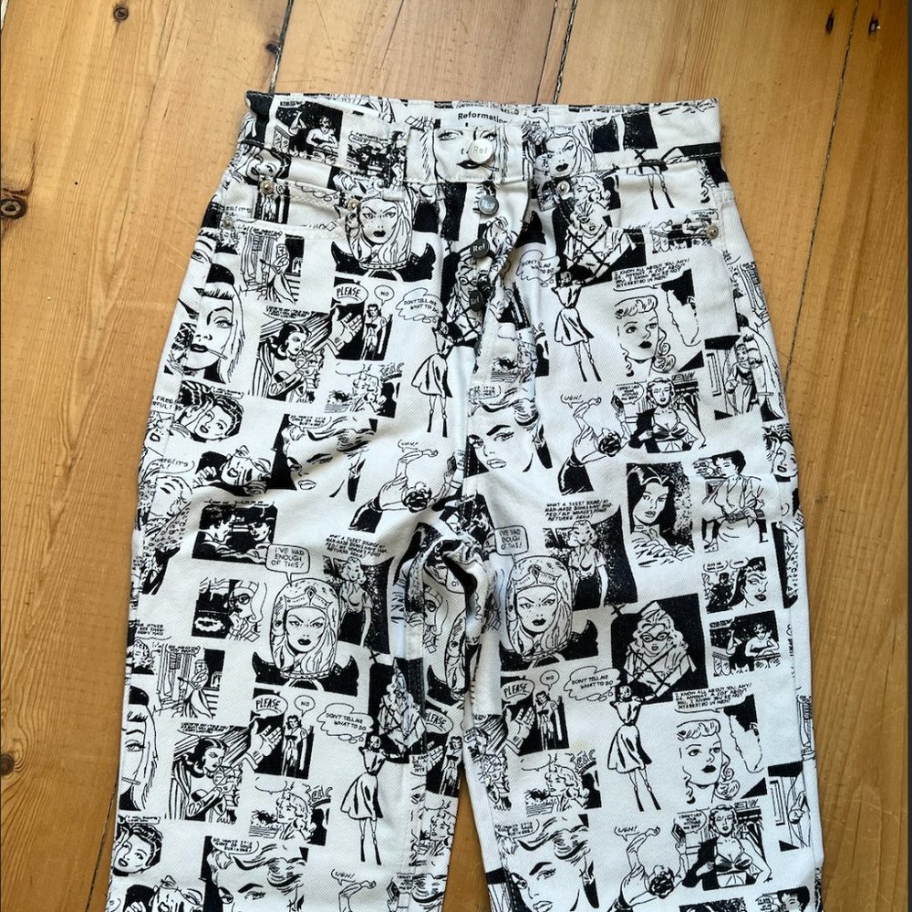 Reformation Newsprint Jeans Black and White Size 24 - Picture 5 of 10